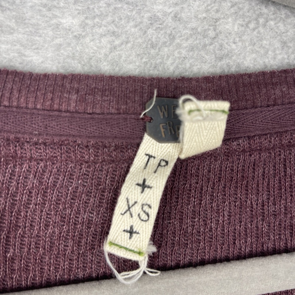 Free People We The Free Waffle Knit Henley Top Womens XS Burgundy Thermal - Picture 6 of 12